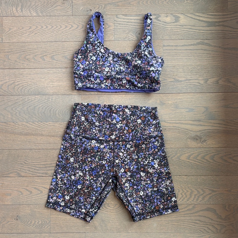 Lululemon Vibrant Floral Women's Athletic Bra and Biker Short Set